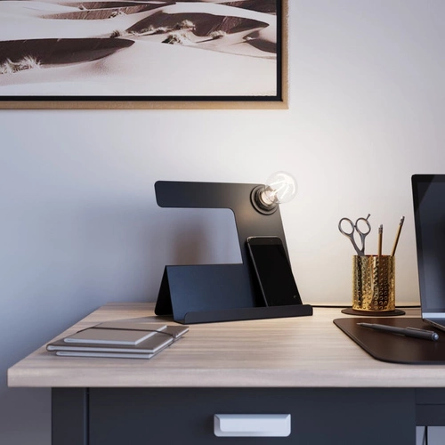 Stolní lampa Incline černá moderní kovová s držákem na telefon do kanceláře a na studium