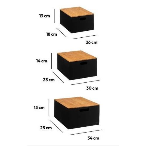 Sada 3 černých bambusových dekoračních krabiček Bava do ložnice nebo kanceláře