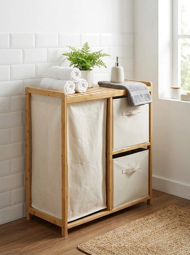 Bambusová koupelnová komoda Tidy Box 5five simply smart s košem na prádlo a zásuvkami