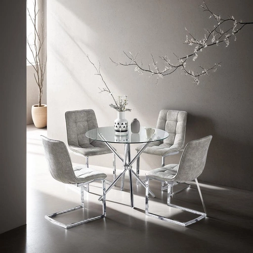 Kulatý skleněný stůl Ufo 90 cm transparentní moderní do jídelny a obýváku chrom Intesi