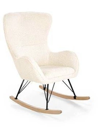 Houpací křeslo Ebra krémové bouclé do obýváku skandinávský na lyžinách ideální na relax