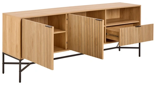 Komoda Jaipur moderní drážkovaná bělený dub/černá 180 cm do obývacího pokoje