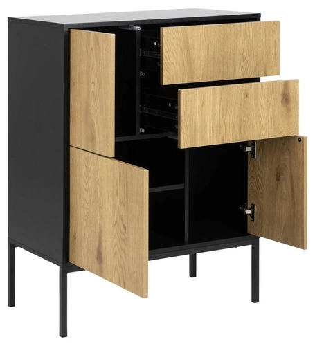 Komoda se zásuvkami Seaford 80 cm černá přírodní dub moderní do obýváku Actona