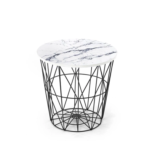 Konferenční stolek Rissa kulatý bílý mramor moderní s úložným prostorem do obýváku Intesi 42 cm