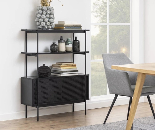 Kovový regál s kabinou Angus černý industriální do obýváku a pracovny 94 cm