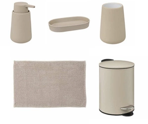 Sada koupelnových doplňků Colors béžová keramická s oválnou mýdlenkou