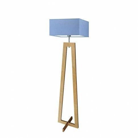 Stojací lampa do obýváku Jawa modrá s dubovým stínidlem moderní skandinávský styl Lysne