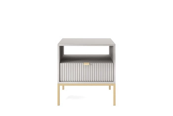 Noční stolek Delicious 54 cm, šedý s kovovými nohami a zlatými úchyty, glamour styl, Intesi