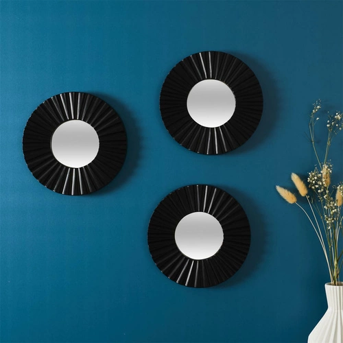 Sada 3 kulatých zrcadel Origami černé dekorativní nástěnné zrcadlo do obýváku