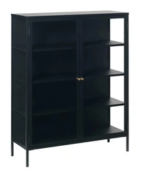 Vitrína Carmel černá kovová loftová do obýváku na knihy a alkohol