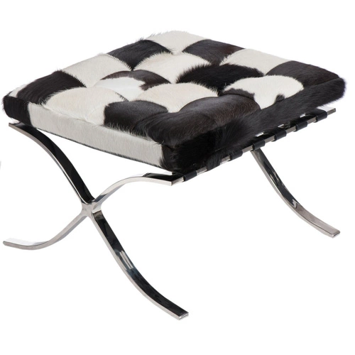 Odpočinkové křeslo BA1 z pravé kůže s podnožkou inspirované Barcelona do obýváku