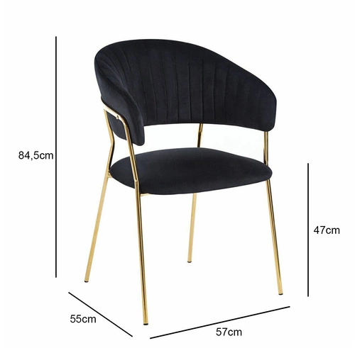 Čalouněná židle Glamour Velvet Intesi černá sametová se zlatými nohami do jídelny
