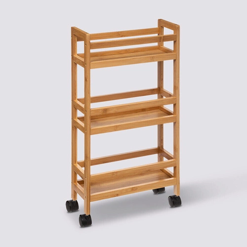 Narrow bambusový koupelnový vozík na kolečkách, prostorný úložný regál 5five