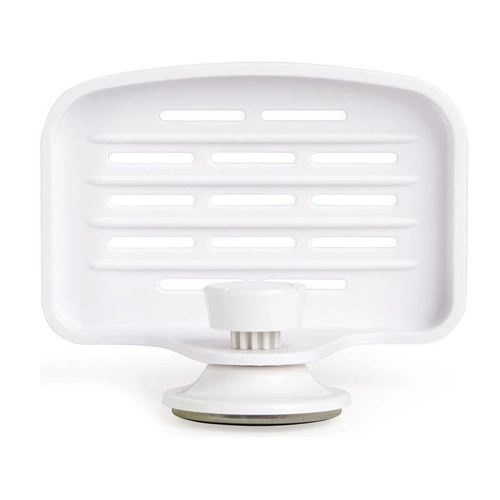 Bílá nástěnná mýdlenka FLEX Umbra s přísavkou a odtokem do koupelny