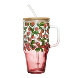 Skleněný hrnek Soleo 650 ml s víčkem a brčkem na letní nápoje rustikální červený Intesi