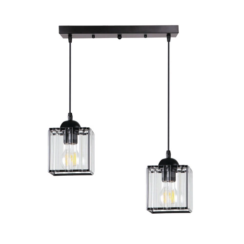 Závěsná lampa Glassia černá 2x40 E27 stínidlo černé+čiré krystaly