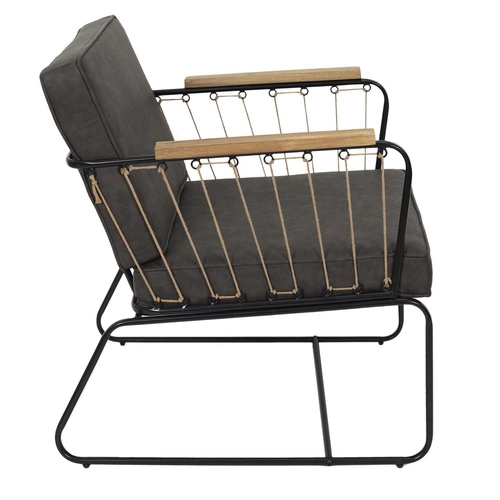 Relaxační křeslo Benson hnědé moderní s područkami do obýváku kov a dřevo