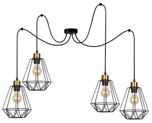 Primo p závěsná lampa černá+zlatá 4x60W E27 stínítko černé