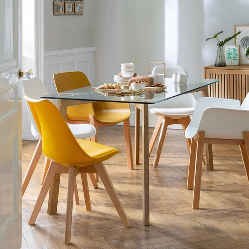 Jídelní stůl Taho Atmosphera moderní skleněný průhledný 150 cm na kovových nohách