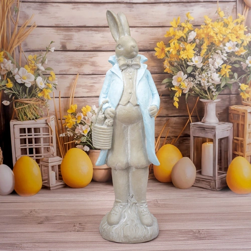 Velikonoční figurka Pan Zajíc Intesi 80 cm šedo-bílá stojící dekorace na komodu nebo podlahu