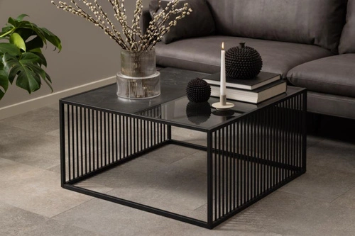 Konferenční stolek Strington 80x80 černý skleněný loftový do obýváku