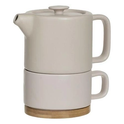Keramická konvice na čaj Nature 5five simply smart béžová s bambusovým podtáckem 400 ml