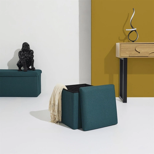 Skládací taburet s úložným prostorem Vels Atom tyrkysový čtvercový do předsíně a studentského pokoje