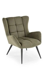 Moderní čalouněné křeslo ušák Wallace do obýváku v olivové barvě s područkami Intesi