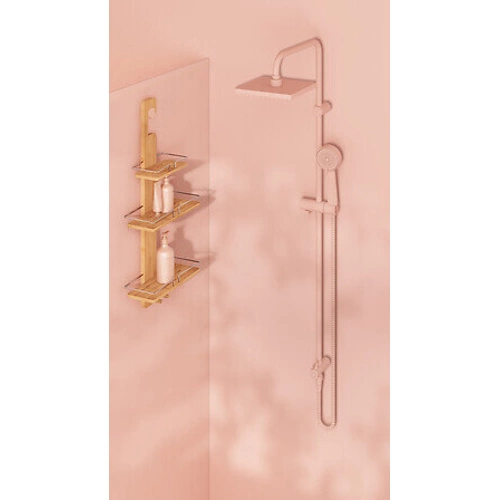 Bambusová koupelnová police do sprchy 3patrová s háčky