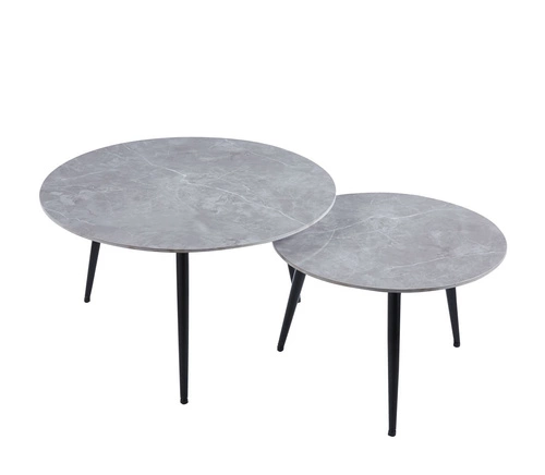 Sada 2 kulatých konferenčních stolků Tifa šedý mramor moderní loft do obýváku 80/60 cm
