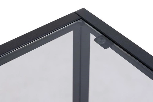 Noční stolek Actona Randolf černý s push-to-open, 40 cm, industriální styl, elegantní skleněná deska