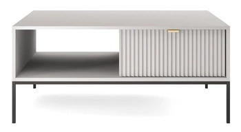Konferenční stolek Delicious šedý glamour s rýhovaným čelem a zásuvkou obdélníkový do obýváku