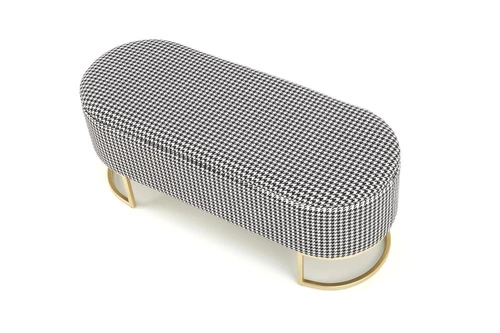 Čalouněná lavice Edessa s úložným prostorem do předsíně v pepitovém vzoru glamour na zlatých nohách