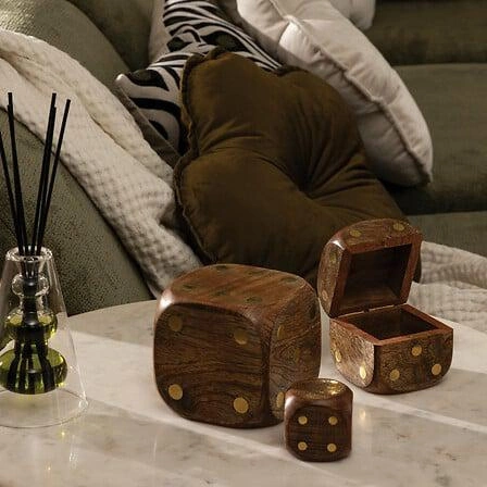 Sada 3 dekorativních kostek Roger mangové dřevo