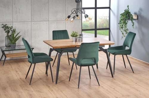 Rozkládací jídelní stůl Mella moderní loft dub přírodní černé nohy 140–180 cm