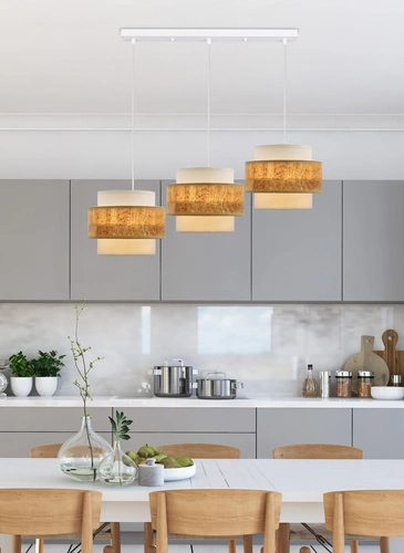 Korkové závěsné svítidlo bílé 3x40W E27 stínidlo bílé+béžové