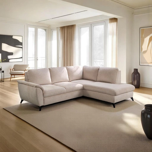 Rohová rozkládací pohovka levá Nevada béžová moderní do obýváku s úložným prostorem