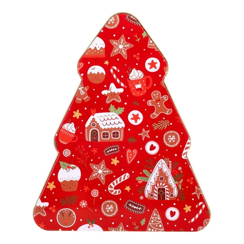 Intesi vánoční kovová dekorativní krabička stromek červená do obýváku 19 cm