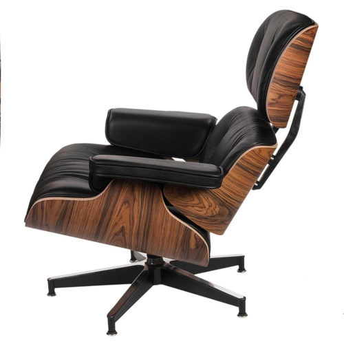 Kožené otočné relaxační křeslo Vip černé moderní do obýváku inspirované Lounge Chair