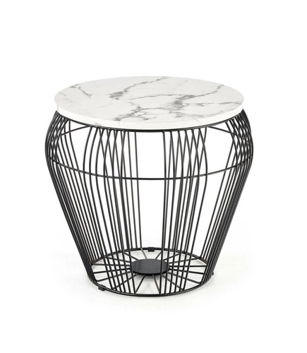 Konferenční stolek Arkada kulatý bílý mramor moderní kovový do obýváku 56 cm