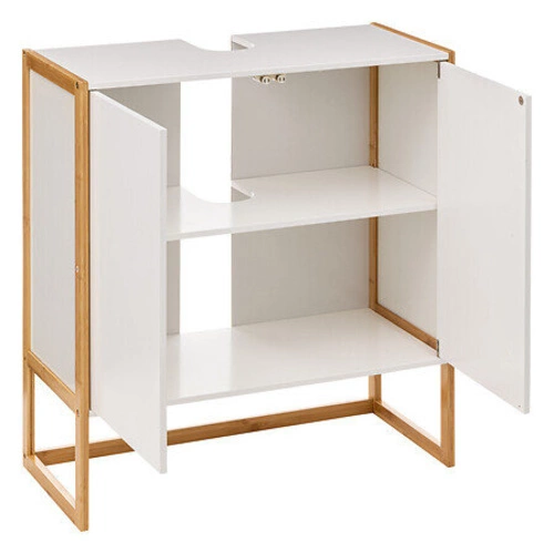 Bílá koupelnová skříňka pod umyvadlo Natureo 70 cm moderní MDF bambus 5five