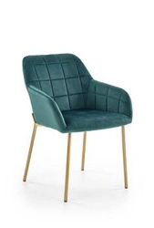Jídelní židle Minnesota zelená, čalouněná sametem s područkami na zlatých nohách