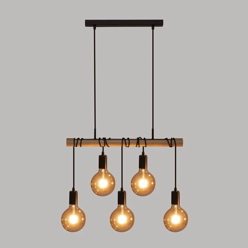 Jake industriální dřevěné závěsné svítidlo 5 světel s nastavitelnou výškou do obývacího pokoje a kuchyně Atmosphera