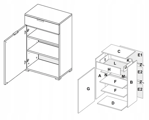 Komoda Lana 60 cm se zásuvkami dub craft šedý moderní do ložnice Intesi