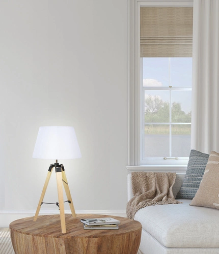 Noční lampa do ložnice Lugano moderní dřevěná s bílým stínidlem 68 cm