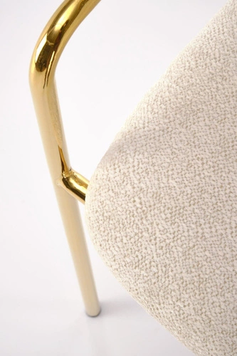 Čalouněná jídelní židle Jabari krémová s područkami na zlatých nohách do jídelny a obýváku