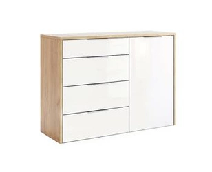 Komoda se zásuvkami Tissa 120 cm bílý lesk dub moderní do obýváku Intesi
