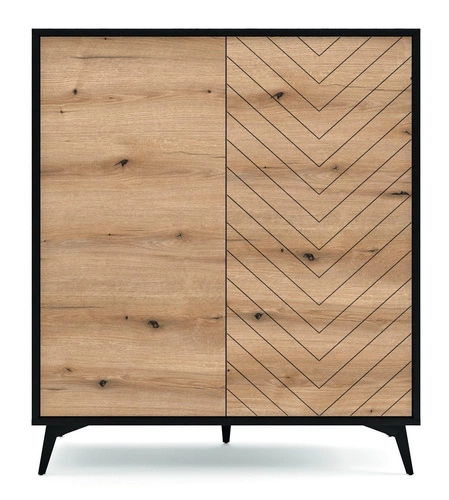 Vysoká loftová komoda Fargo v rybí kost, moderní komoda do obýváku na nožkách 104 cm