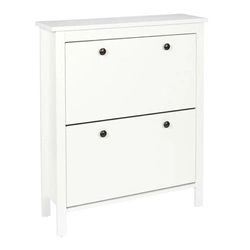 Úzká bílá botníková skříňka Meubl Intesi do předsíně, moderní s kovovými úchyty