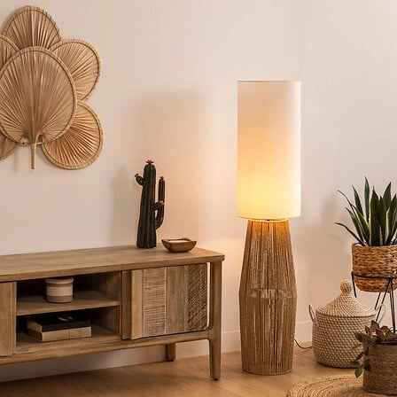 Podlahová lampa Aissa o výšce 130 cm, přírodní